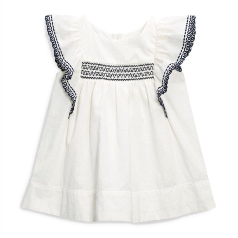 next Girls Cream Solid A-Line Dress with Embroidered & Smock Detail